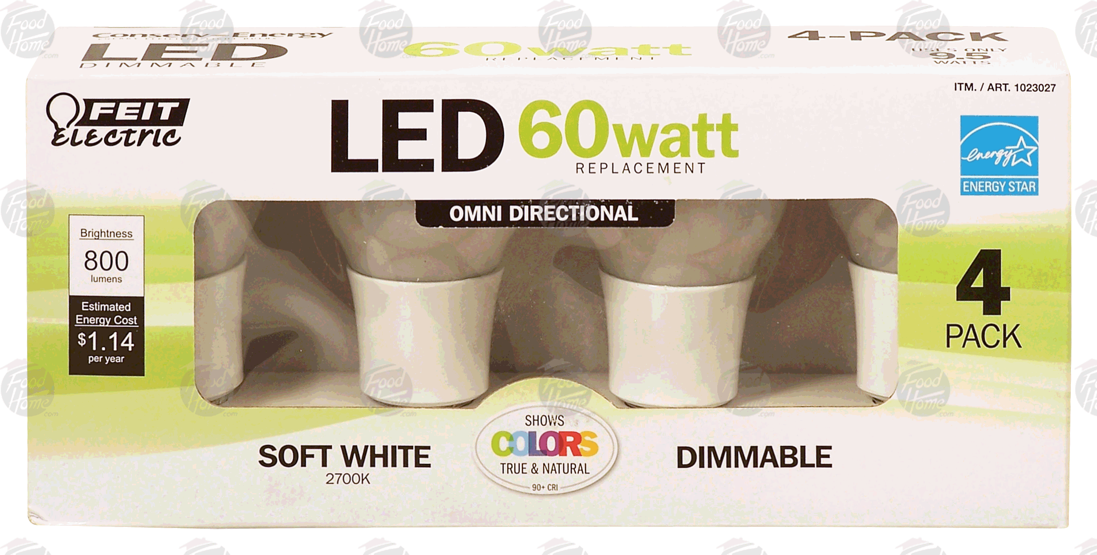 Feit Electric  LED 60 watt replacement, soft white, dimmable, 800 lumens Full-Size Picture